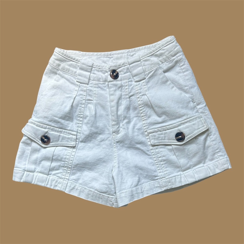 Miou Muse White Denim High Waisted Cargo Utility Shorts Small
